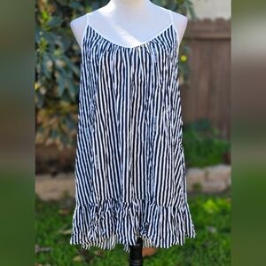 Michael Kors Black and White Striped High-Low Dress With Logo 100% Rayon